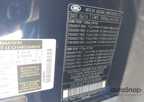 2016 Land Rover Range Rover Sport 3.0L V6 Supercharged Se from USA, damaged, VIN SALWG2PF9GA658084